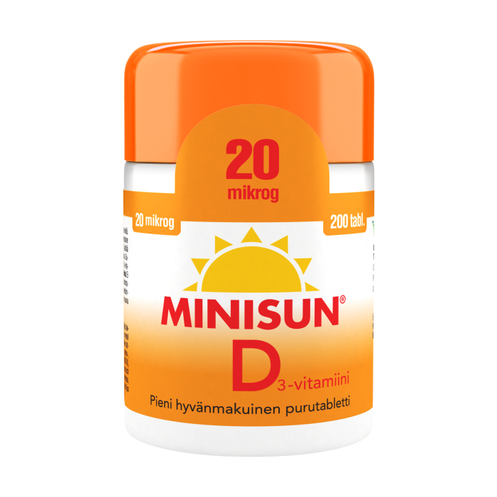 Minisun D-vitamiini 20 mikrog 200 tabl