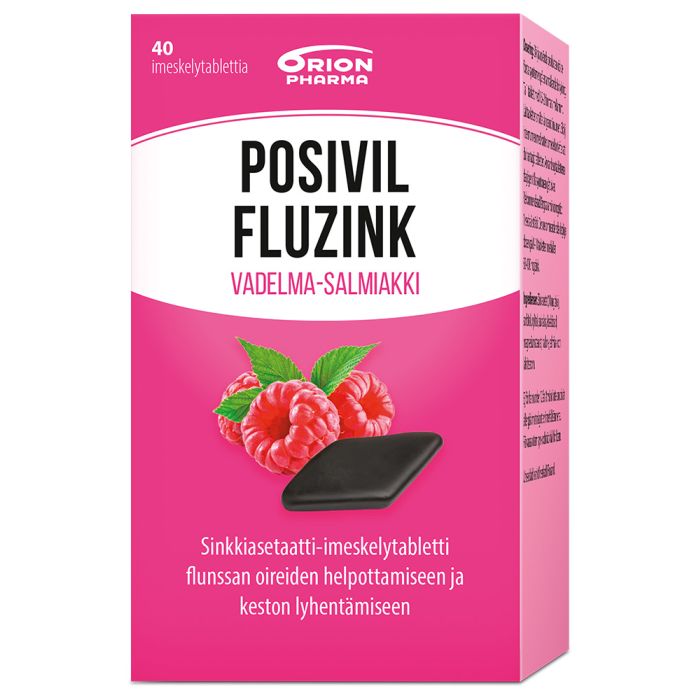 Posivil FluZink vadelma-salmiakki 40 imeskelytablettia
