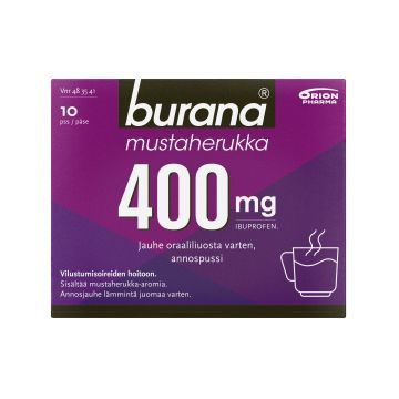 BURANA MUSTAHERUKKA jauhe oraaliliuosta varten, annospussi 400 mg 10 kpl