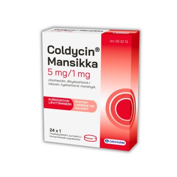 COLDYCIN MANSIKKA imeskelytabletti, puristettu 5/1 mg 24 fol